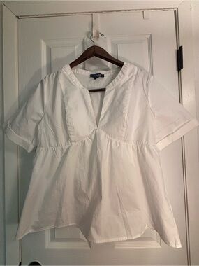 ModCloth White V-Neck Short Sleeve Peplum Blouse